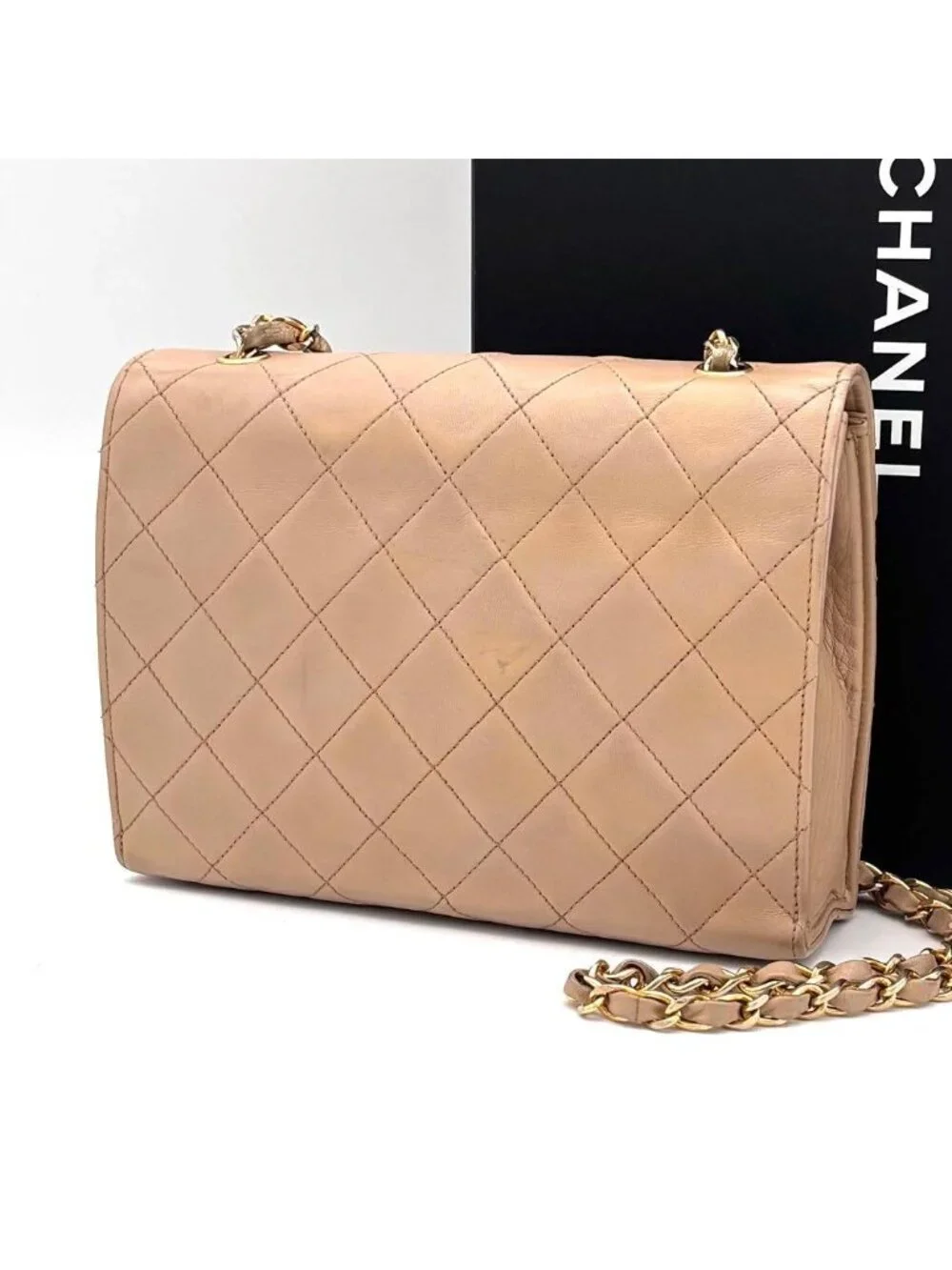 Chanel Quilted Jumbo CC Logo Flap Chain Shoulder Bag Beige